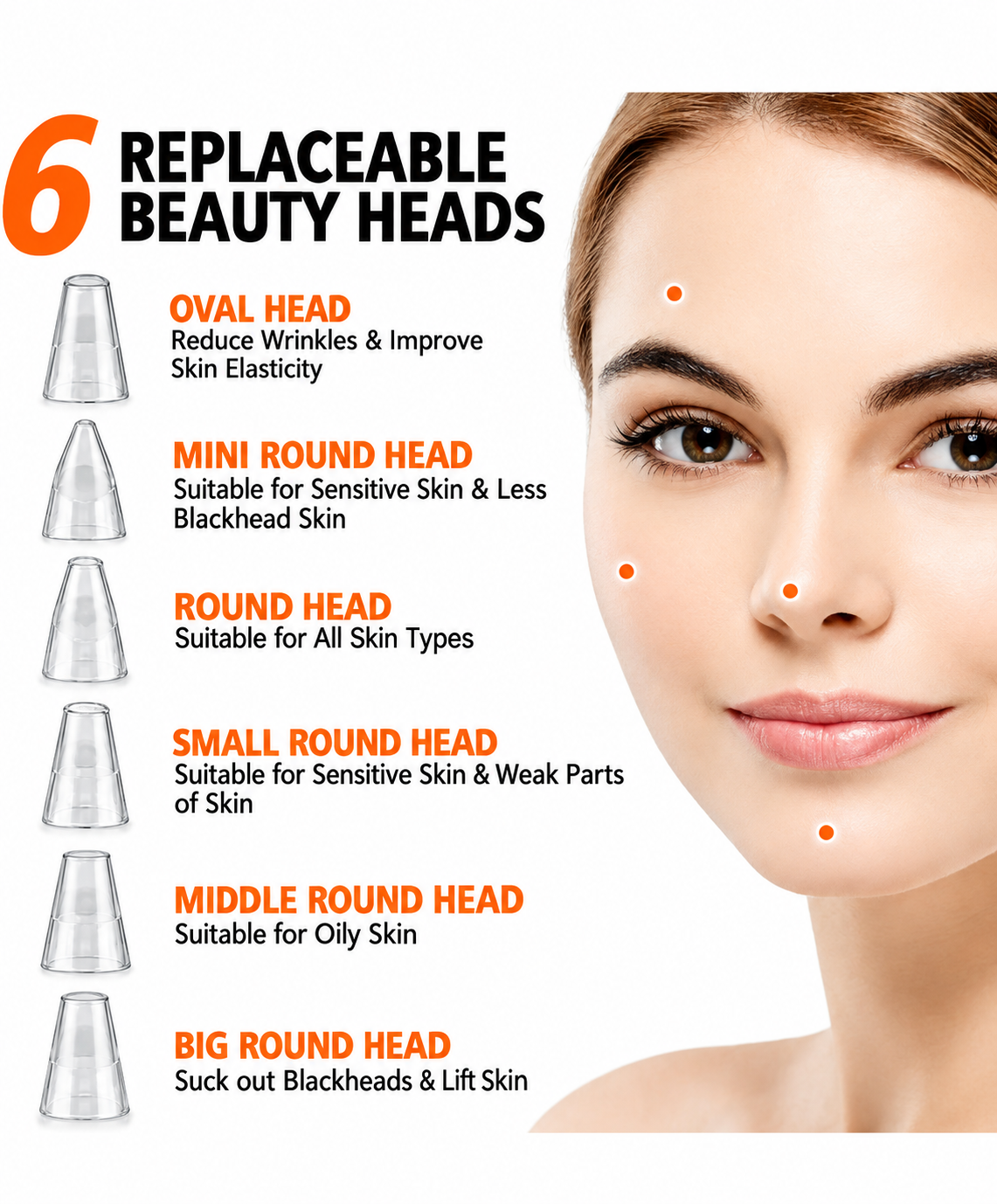 Blackhead Remover Vacuum – 3 Suction Levels, 6 Heads, Rechargeable