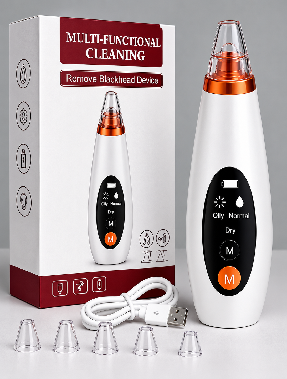 Blackhead Remover Vacuum – 3 Suction Levels, 6 Heads, Rechargeable